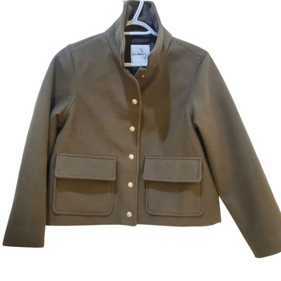 Sam Edelman Olive Green Wool Blend Cropped Jacket Gold Button Detail - Picture 3 of 8